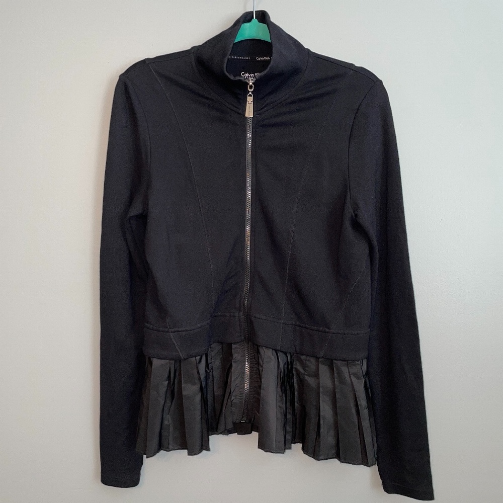 EUC Calvin Klein Performance Quick Dry Zip Up Jacket Pleated Peplum Waist Size M